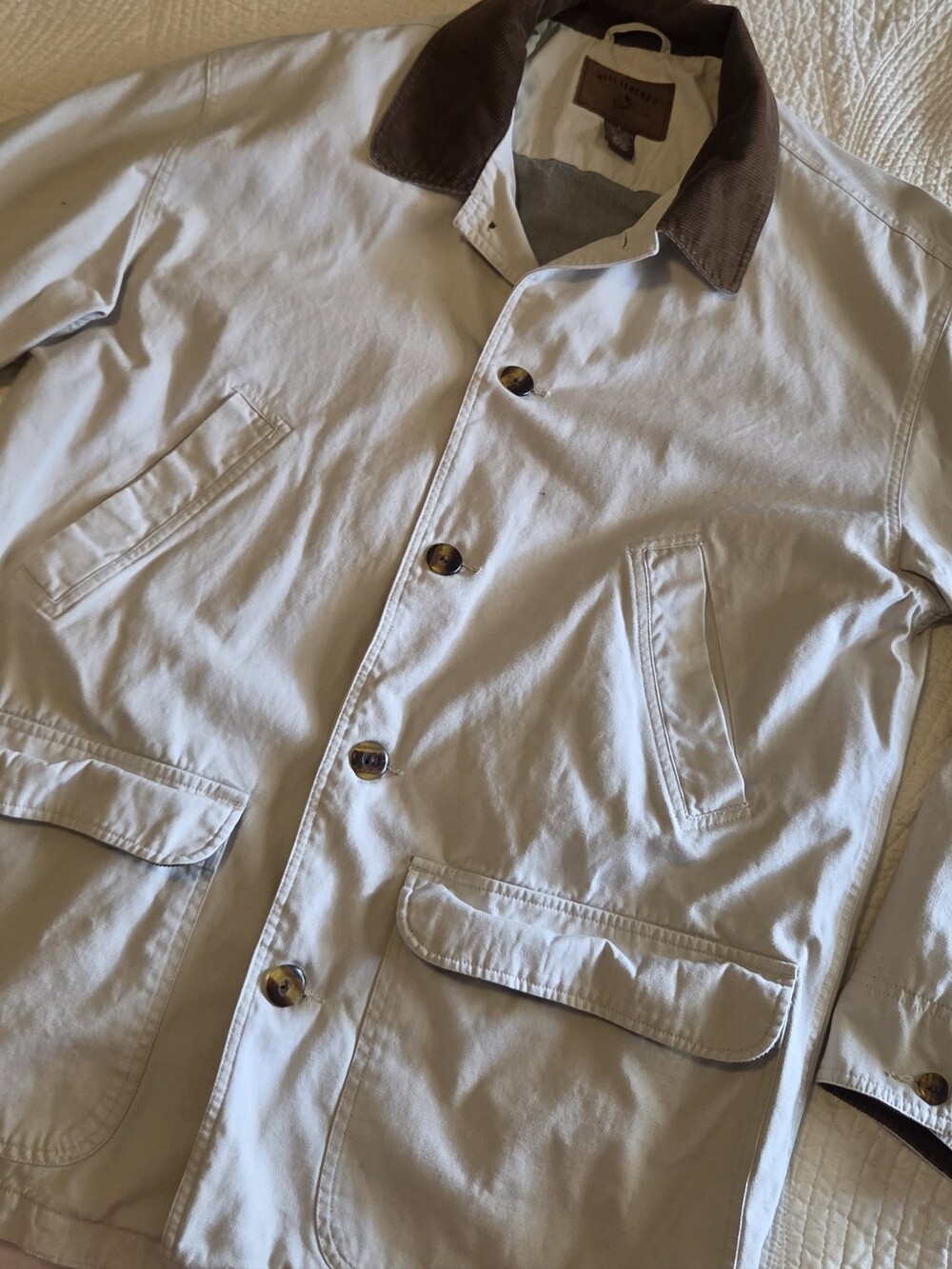 Reel Legends Men's Canvas Field/Barn Jacket With Brown Corduroy Collar, Size L